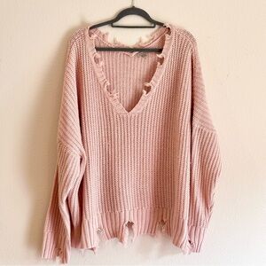 Wonderly Women's Blush Pink V-Neck Distressed Sweater SZ 3x